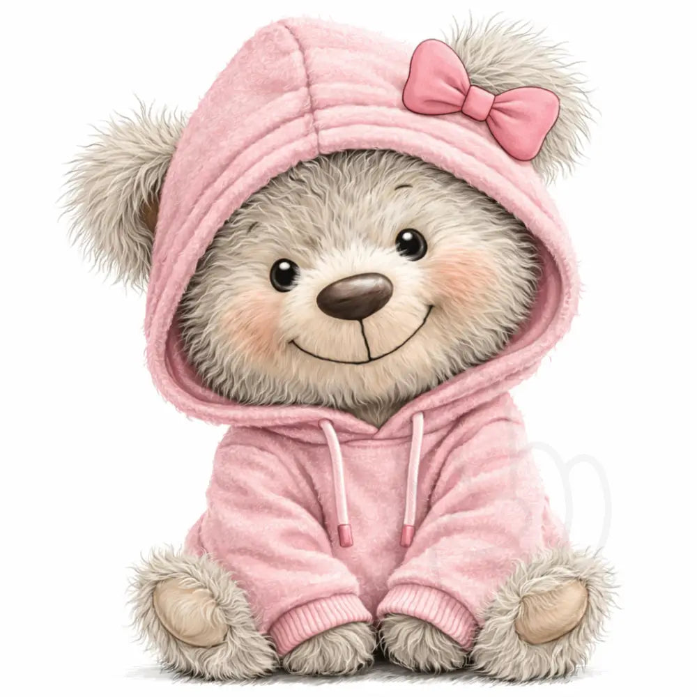 Pink teddy bear in hoodie Printable Poster