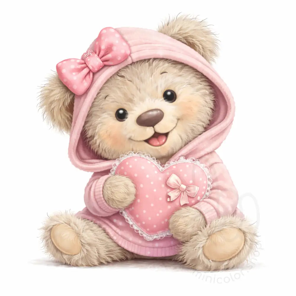 Pink teddy bear with heart pillow Printable Poster