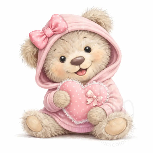 Pink teddy bear with heart pillow Printable Poster