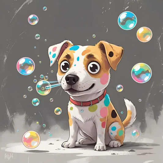 Playful dog with bubbles