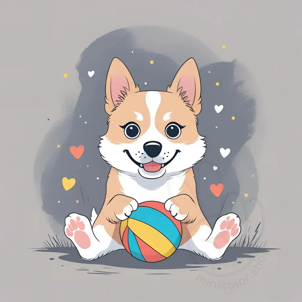 Puppy holding ball in mouth