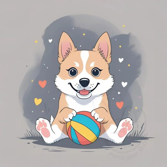 Puppy holding ball in mouth