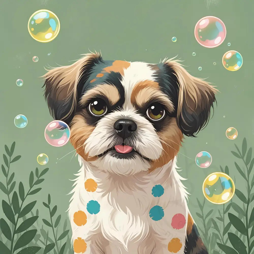 Puppy with big eyes and bubbles