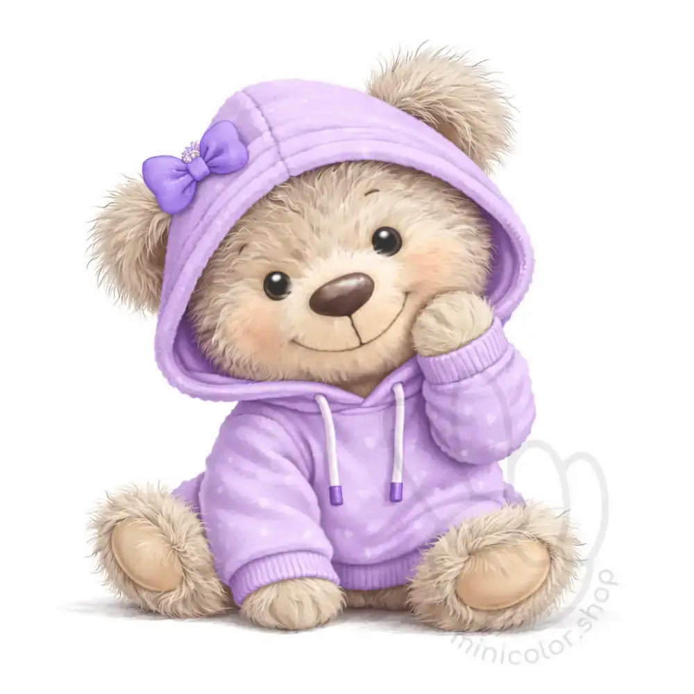 Purple teddy bear in hoodie Printable Poster