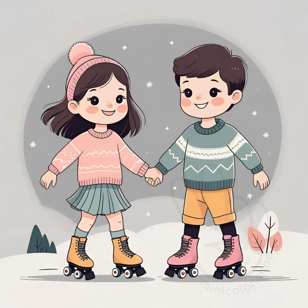 Skating kids in sweaters