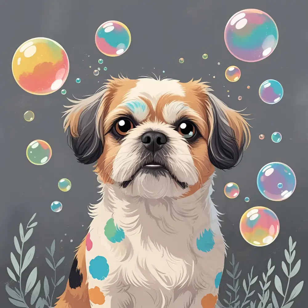Small dog with bubbles