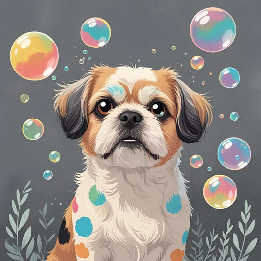Small dog with bubbles