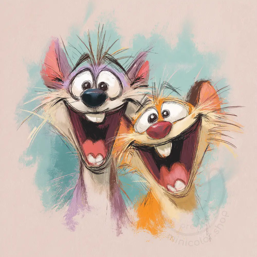 Smiling animal friends on pastel background Printable Poster