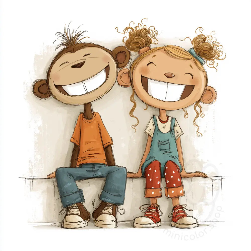 Smiling children sitting side by side Printable Poster