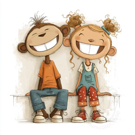 Smiling children sitting side by side Printable Poster