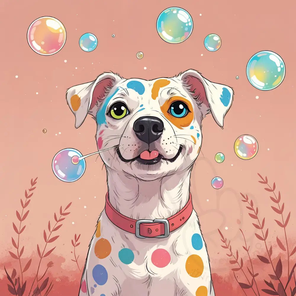 Smiling dog with bubbles