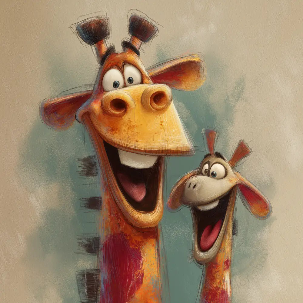 Smiling giraffe and friend Printable Poster