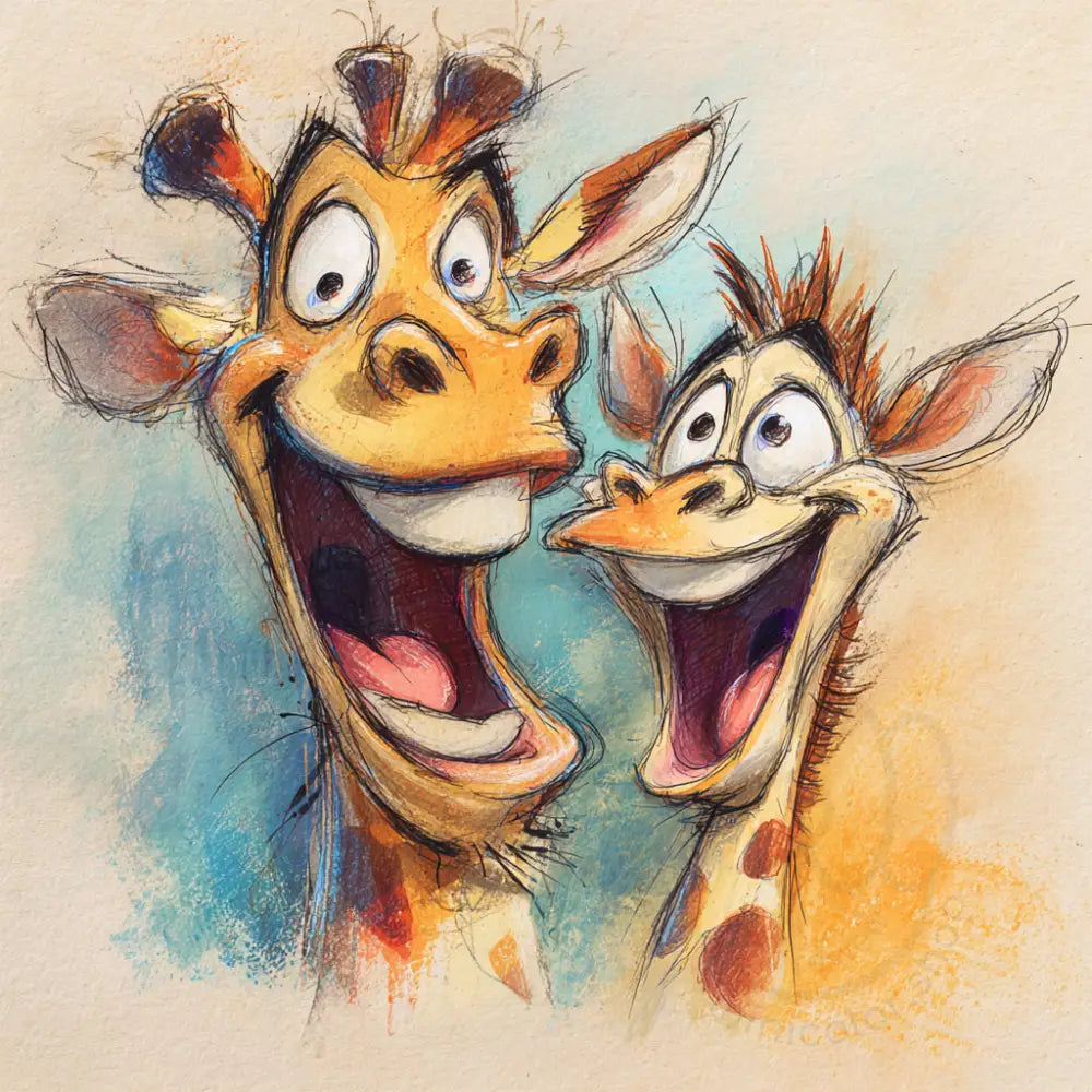 Smiling giraffe family illustration Printable Poster