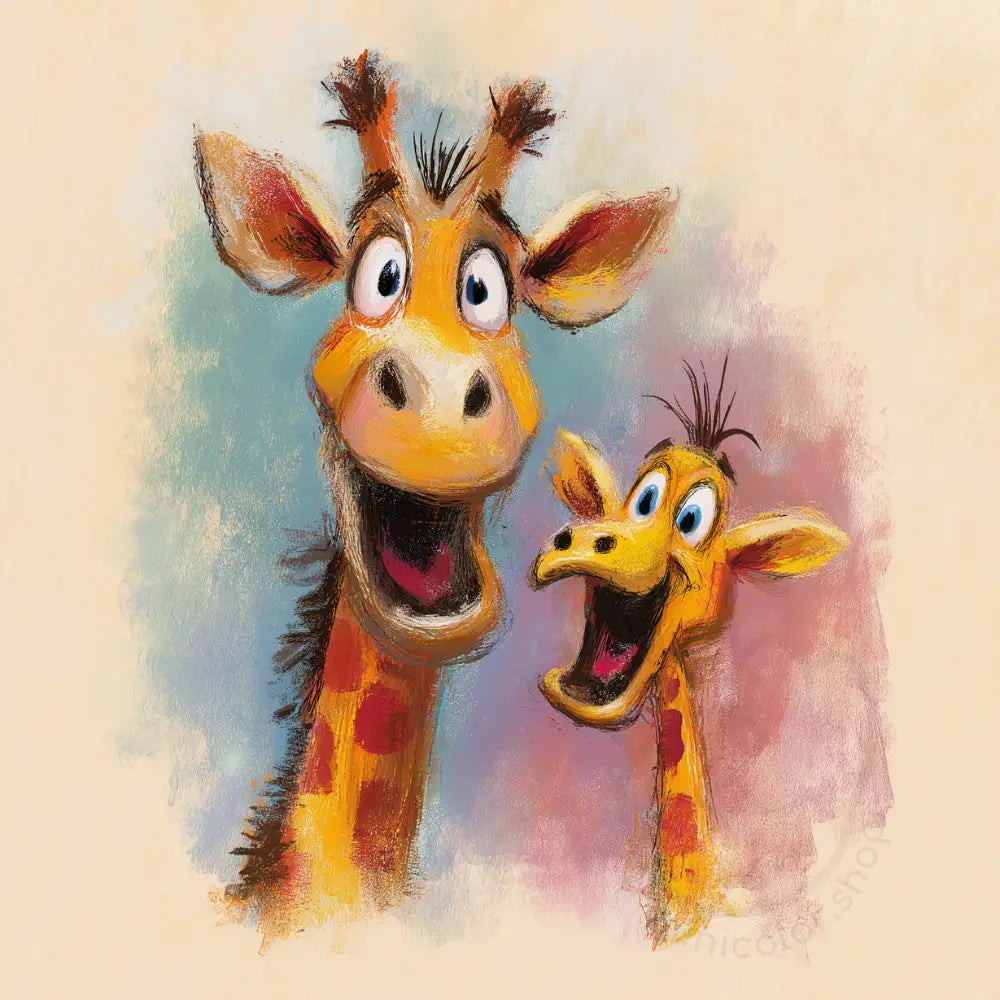 Smiling giraffes on pastel background Printable Poster