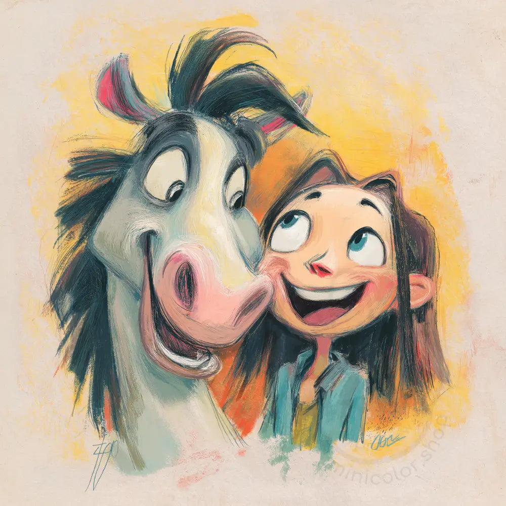 Smiling horse and child illustration Printable Poster