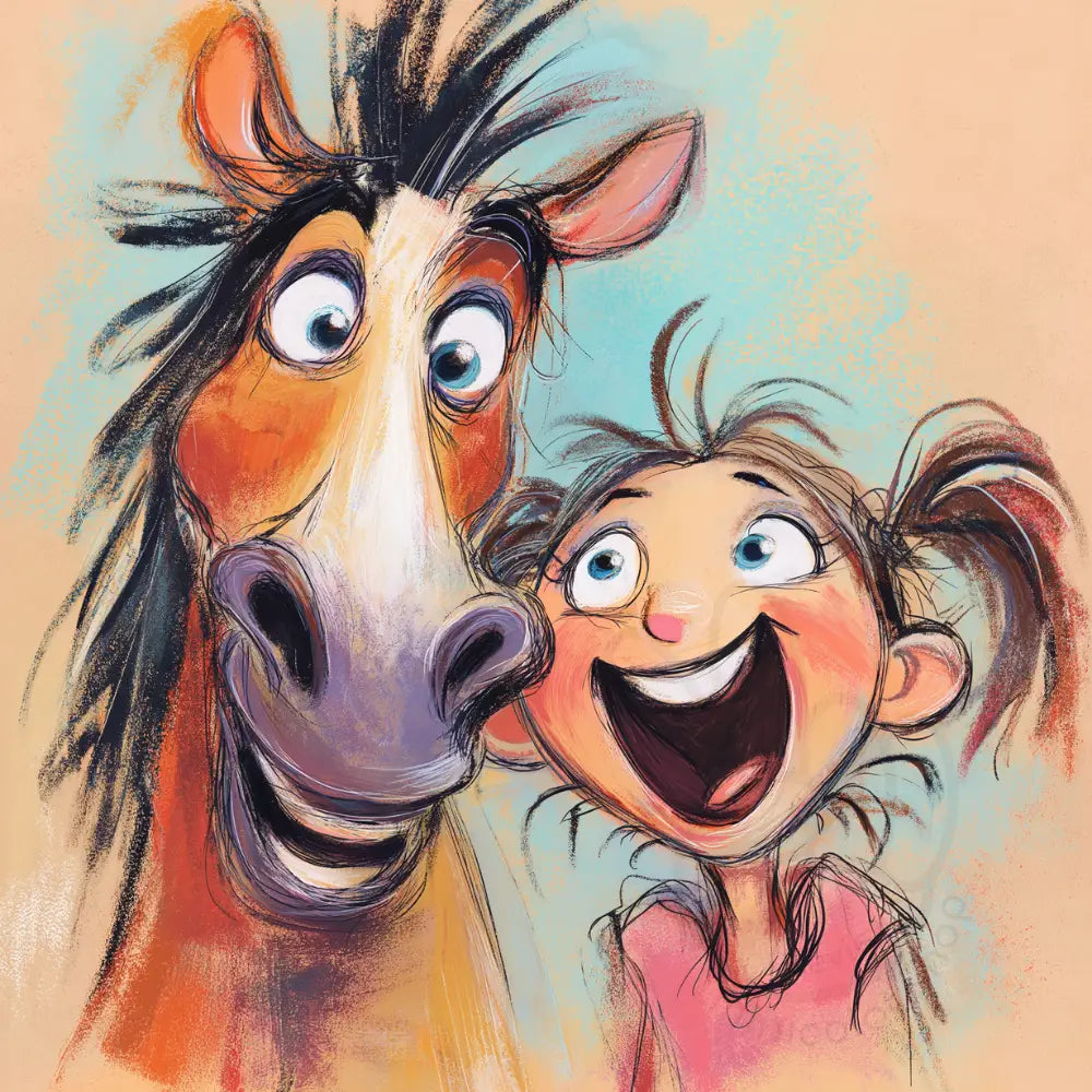 Smiling horse and girl illustration Printable Poster