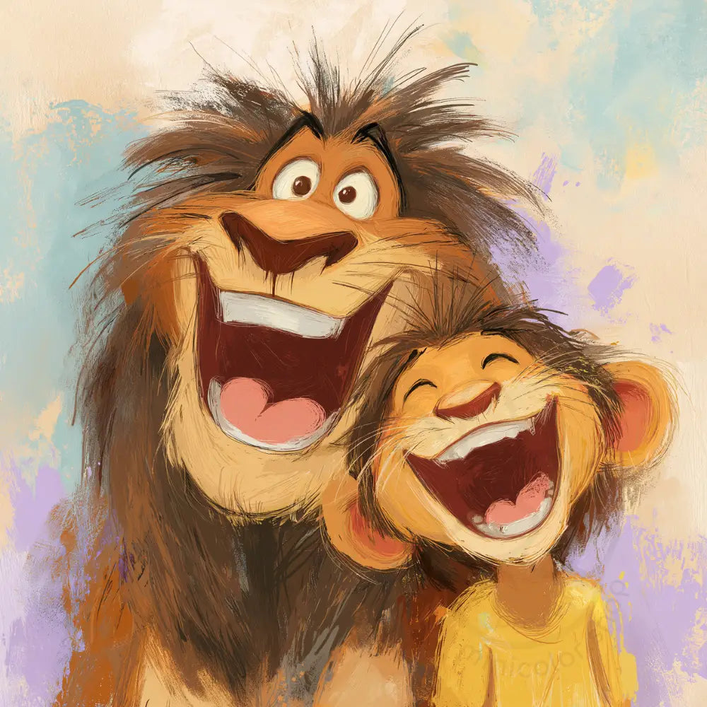 Smiling lion and cub Printable Poster