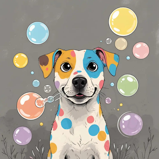 Spotted dog with bubbles