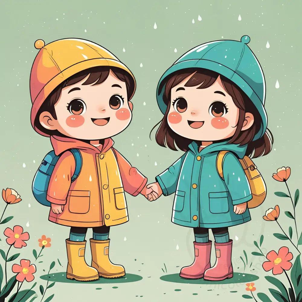 Winter kids in raincoats