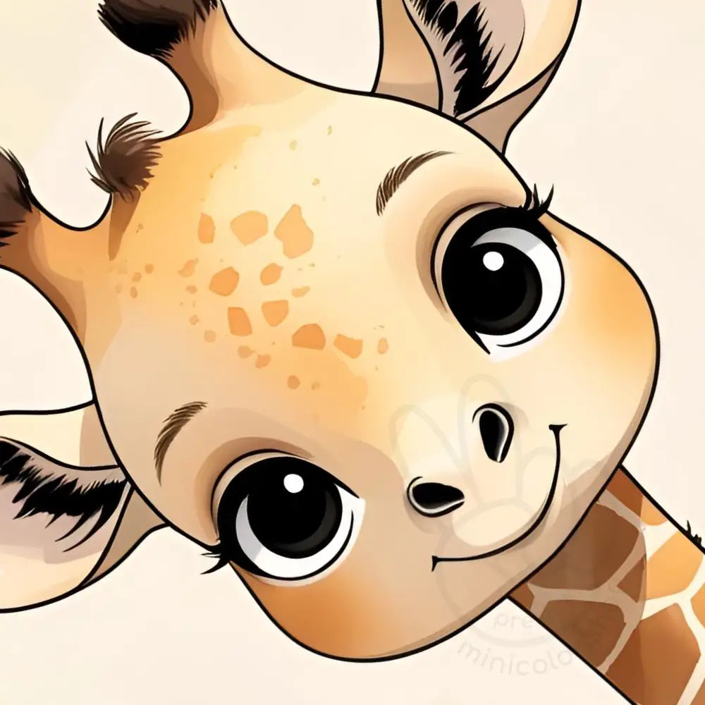 Baby giraffe closeup with big eyes – printable wall art