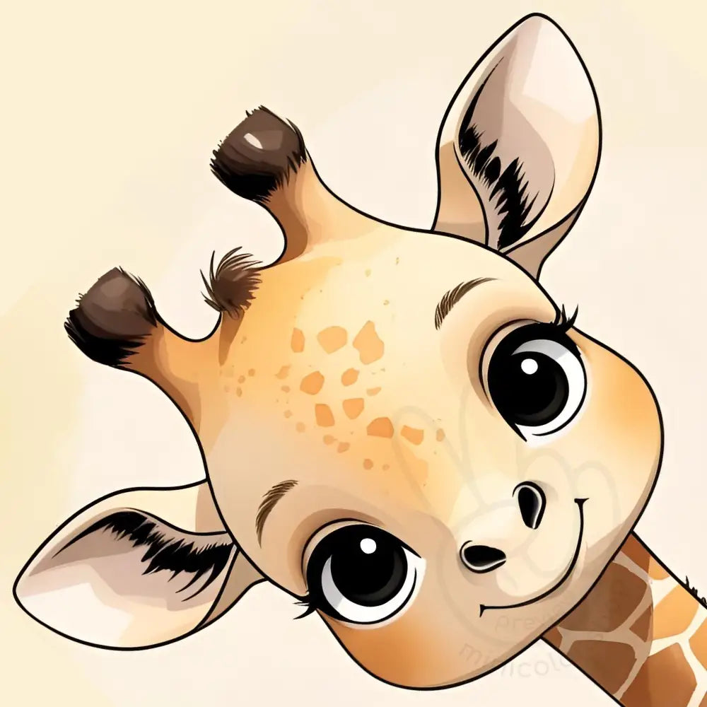 Baby giraffe closeup with big eyes – printable kids poster
