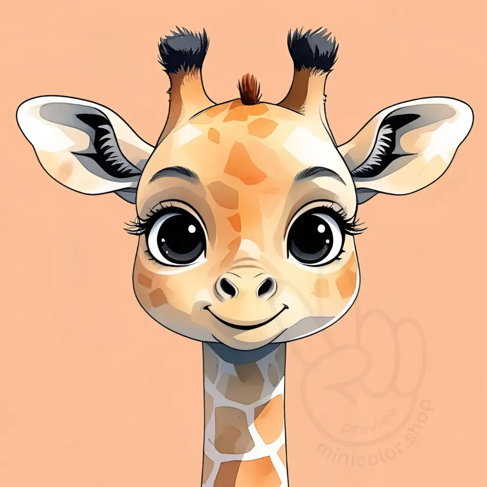 Baby giraffe closeup on orange background – printable poster