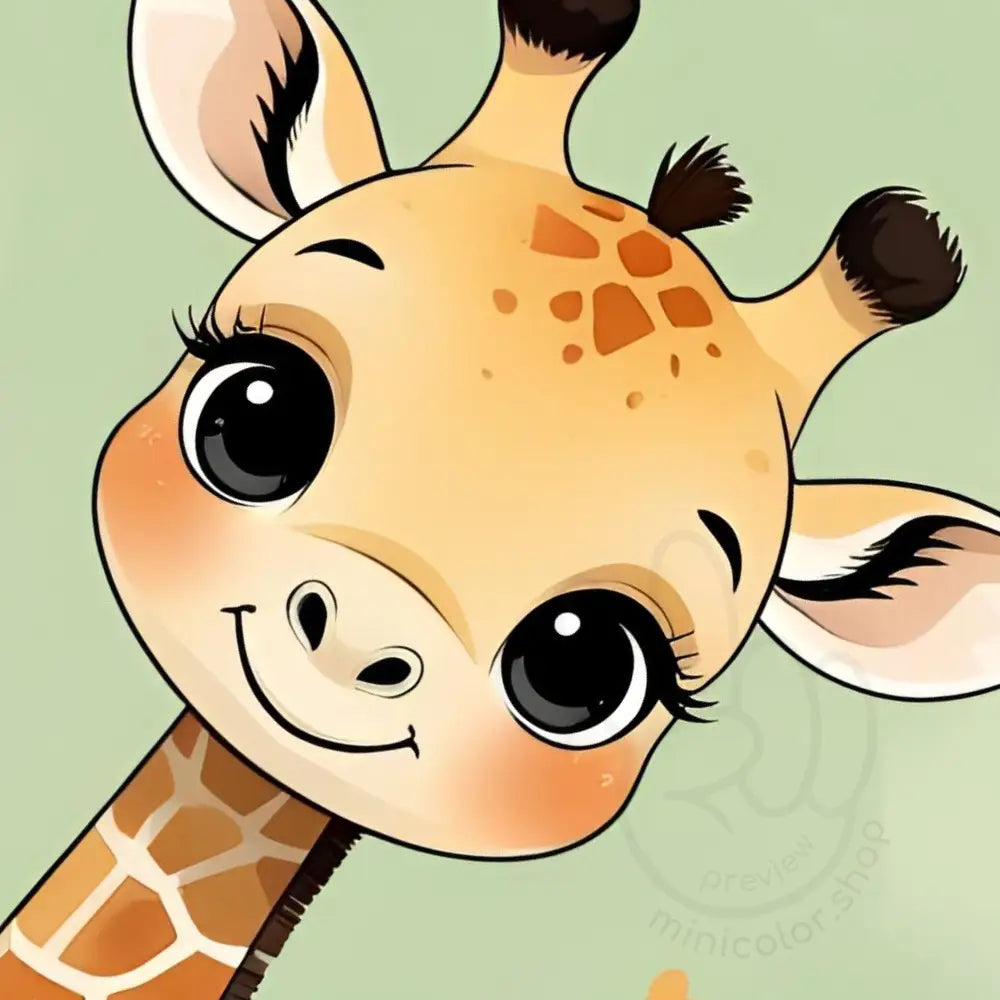 Smiling giraffe closeup on green background – printable poster