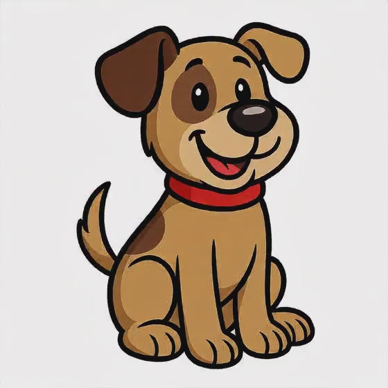 Cartoon puppy with red collar, left