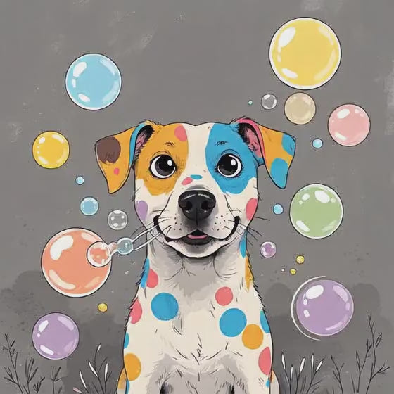 Spotted dog with bubbles