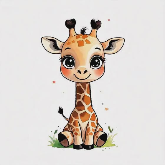 Baby giraffe with grass