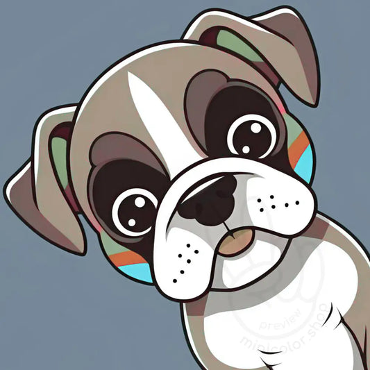 Puppy closeup smiling on grey background – printable kids poster